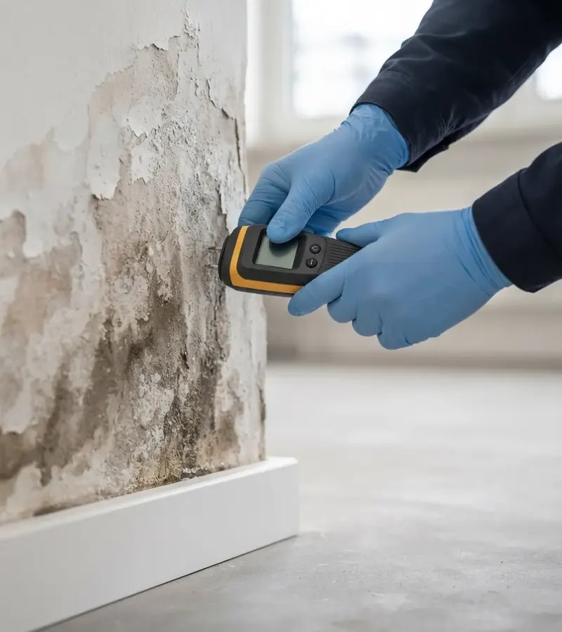 Muro con umidità di risalita e distacco dell'intonaco a Napoli